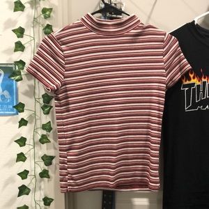 stripped turtleneck-ish short sleeved shirt.